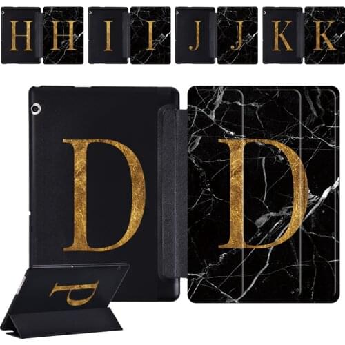 Case for Huawei MediaPad T5 10 10.1" /MediaPad T3 10 9.6" Printed Initial Name Folding PU Leather Stand Tri-fold Cover Case