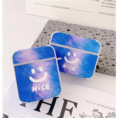 Fashion Sky Blue Smile Face Leather Case for Apple Airpods Pro 2 1 Cover Wireless Headphone Case Earphone Charging Funda