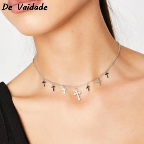 2021 HOT SALE Silvery Golden Color Cross Necklaces Pendants for Women Girls Vintage Choker Clavicle Chain Jewelry Collares