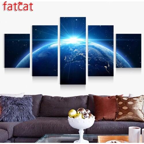 FATCAT Diy Diamond Painting Abstract 5 Pieces Universe Planet Space Landscape Full Square Round Diamond Embroidery Sale AE833