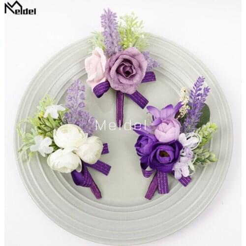 Purple Wrist Corsage Bracelet Flowers for Bridesmaids Roses Wedding Corsage Pins Boutonniere Groomsmen Suit Marriage Accessories