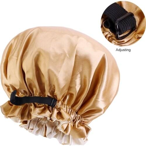 Hot Sale 36cm Silky Satin Bonnet Hair Cap For Sleeping Double Layer Night Invisible Flat Adjusting Button Headcover Headwear Hat