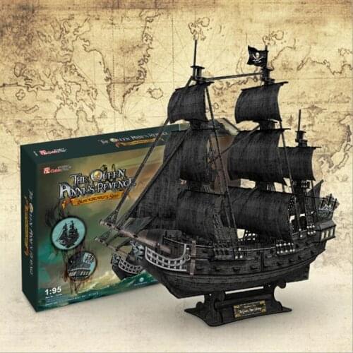 Big Size Caribbean Pirate Ships cardboard Building Block Queen Annes Revenge Ship Models assembly sailling ship model for Kids