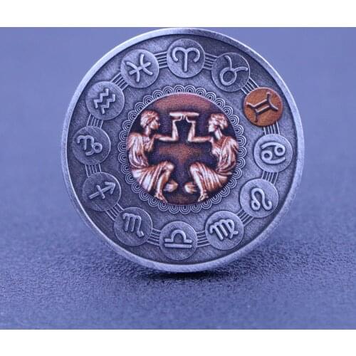 Beautiful Non-Magnetic Twelve Constellation Zodiac Silver Commemorative Coins Euro Astrology Gemini Elizabeth II Souvenir Gifts