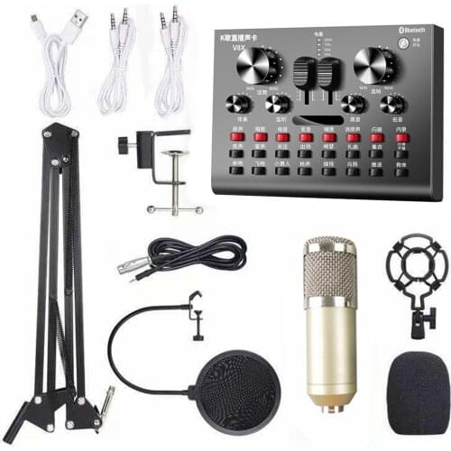 Multifunctional Live V8X Sound Card and BM800 Suspension Microphone Kit Broadcasting Microphone Set Intelligent Sound Card