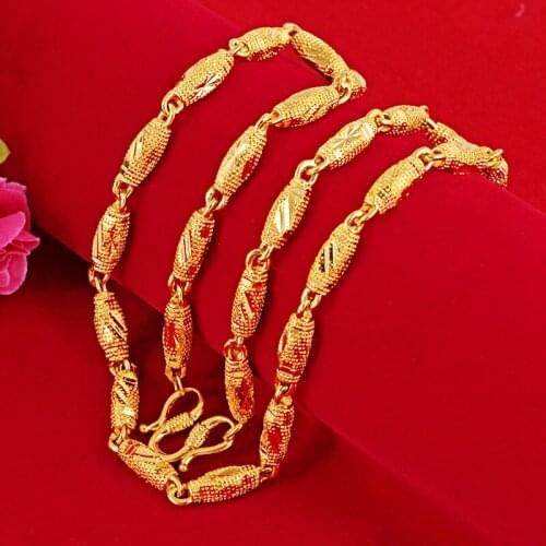 Fashion All-match Jewelry Gold Filled Olive Beads Chain Necklace Geometric Mens Accessories