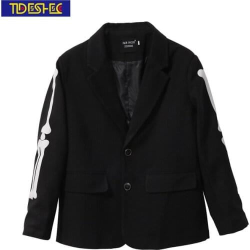 2021 Fashion Blazer Single-breasted Black Blazer Skeleton Print Male Streetwear Slim Blazer Autumn Men Women Hip-hop Jacket