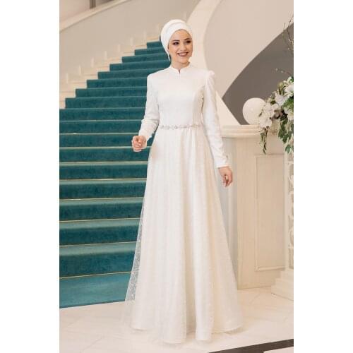Muslim Hijab Evening Dress Ecru White Color Wedding Promise Engagement You Can Choose For a Special Occasion Design Product