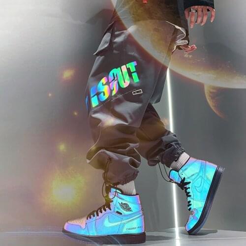 Reflective Letter Hip Hop Harem Tactical Cargo Pants Baggy Joggers Mens Clothes Streetwear Kpop Oversize Casual Pencil Trousers