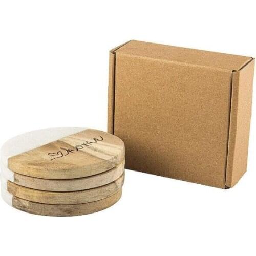 Pack of 4 Marble Wood Cup Coaster Home Decor Natural Wood Marble Pad bread tray snack plate