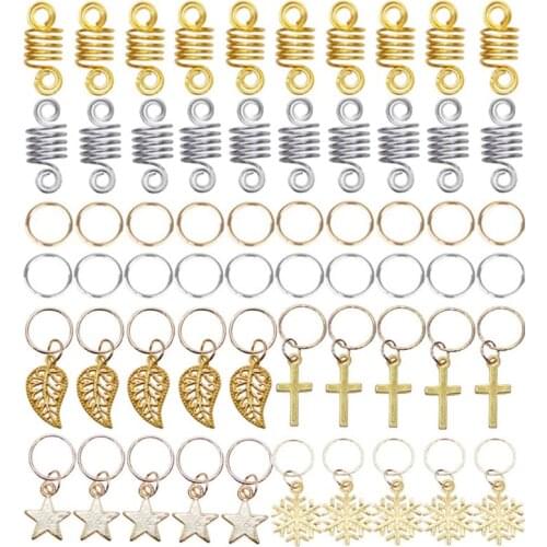 60 Pieces Hair Jewelry Braid Rings Decorations Pendant Charms Set Alloy Dreadlocks Beads Twisted Spring Coils Clips Accessory