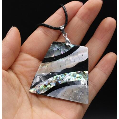 Natural Pearl-Shell Necklace With Trapezoid Pendant Leather Cord 2MM Charms For Elegant Women Love Romantic Gift