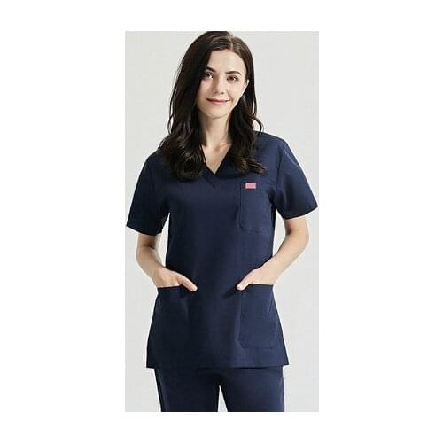 New Style Women Scrub Top Zipper Opening Medical Uniform Surgery Scrub Shirt Short Sleeve Uniforms Doctor Nurse Workwear Cotton