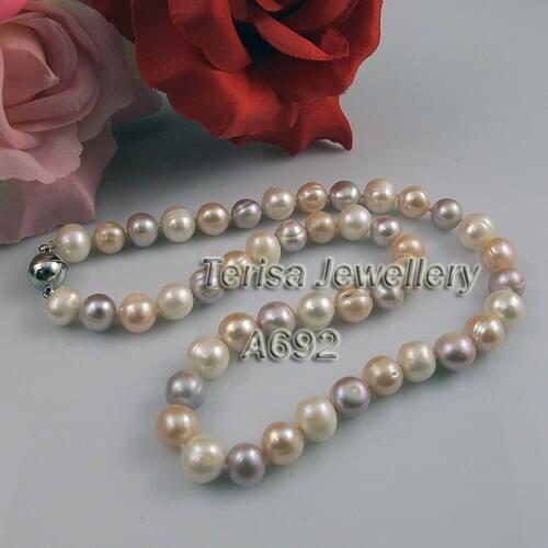 New Arriver Genuine Freshwater Pearl Necklace White Pink Purple Natural Color Pearl Jewelry 6-10mm Fashion Ladys Jewelry