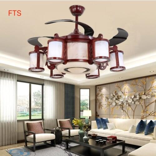 New Chinese style fan light invisible fan LED retro modern ceiling fan light fixture red-brown new lighting one drop delivery
