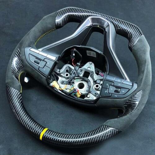 Cuatomized Real Gloss/Matt Carbon Fiber Sports Steering Wheel Alcantara Leather compatible for Cadillac Escalade XT6 2017-2021