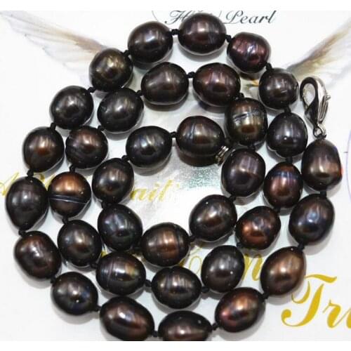 New NATURAL 10-11MM unique TAHITIAN RICE BLACK PEARL NECKLACE 18"