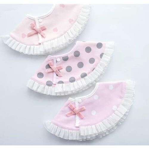 Baby Girls Rotatable Round Ruffled Bibs Infant Cotton Burp Baby Feeding Scarf Pink Dot love Princess Bib Kids Accessories