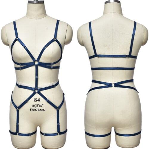 Hollow Sexy Lingerie Set Goth Body Harness Belt Women Rave Wear Open Chest Body Cage Bondage Stockings Leg Harness Garter