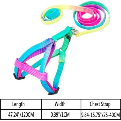 Pet Dog Collar Harness Leash Soft Walking Harness Lead Colorful and Durable Traction Rope 120cm Colorful Rainbow