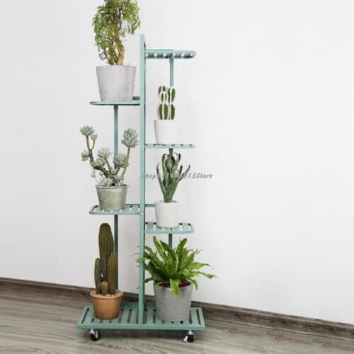 Simple Flower Shelf Indoor Balcony Green Dill Multi-layer Floor With Wheel Iron Flower Stand Living Room Flower Pot Rack