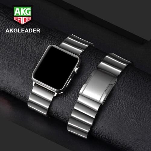 AKGLEADER Newest Solid Metal Steel Band For Apple Watch Series 5 4 iWatch High Quality Watchband For Apple Watch 3 2 Wrist Strap