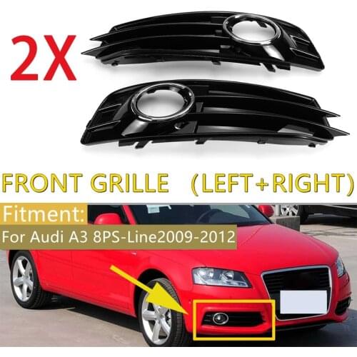 Chrome Silver 2xCar Front Fog Light Grille Cover Fog Lamp Grille Grill For Audi A3 8P S-Line 2009-2012 8P0807682 8P0807681