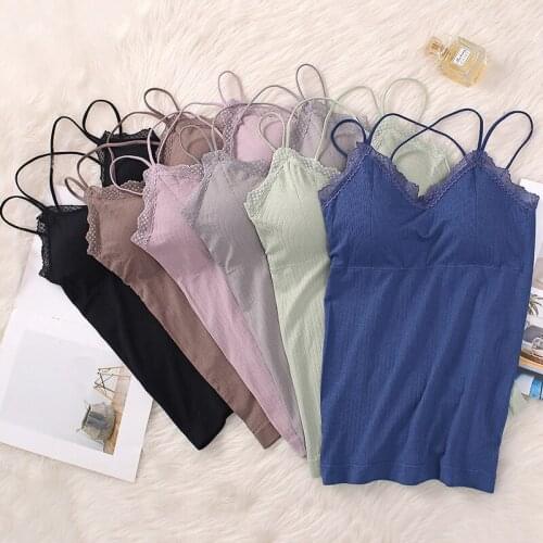 Lace Tank Top Sexy Seamless Underwear For Women Beauty Back Solid Sleeveless Long Vest Padded Crop Tops Bandeau Female Camisoles