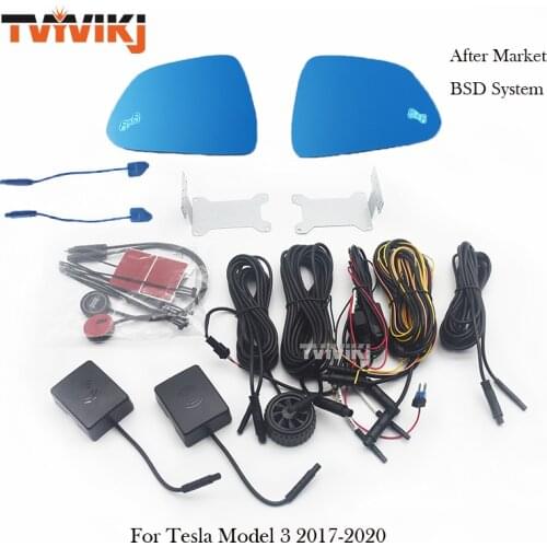Outer Side Rearview Mirror Blue Glass Lens with After Market Blind Spot System For Tesla Model 3 2017-2020 Anti Glare Model3