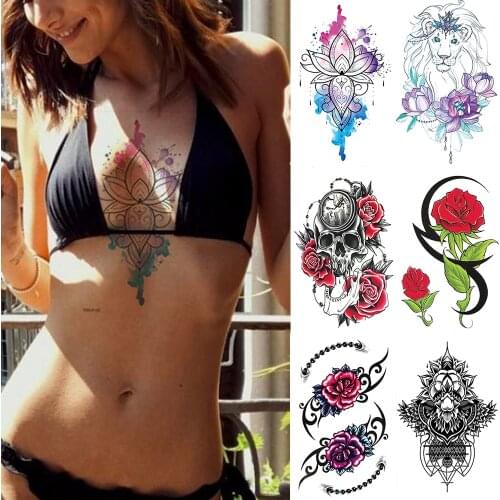 Waterproof Temporary Tattoo Sticker Watercolor Flower Henna Flash Tattoos Mermaid Rose Totem Body Art Arm Fake Tatoo Women Men
