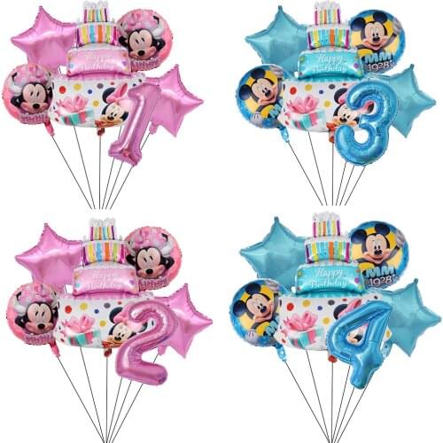 1set Mickey Minnie Mouse Cake Foil Balloon 32inch Number Balloon Birthday Party Decorations Kids Baby Shower Party Baloon Toys