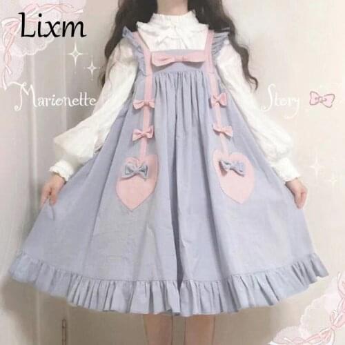 Japanese Light lo Dress Lolita Daily Sleeveless JSK Retro Vintage Gothic Victorian Style School Student Ruffles Sweet Girl
