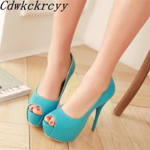 Spring and Autumn New pattern fashion Fish mouth green Sweet Super high heel Waterproof banquet marry Women Shoes size 34-43