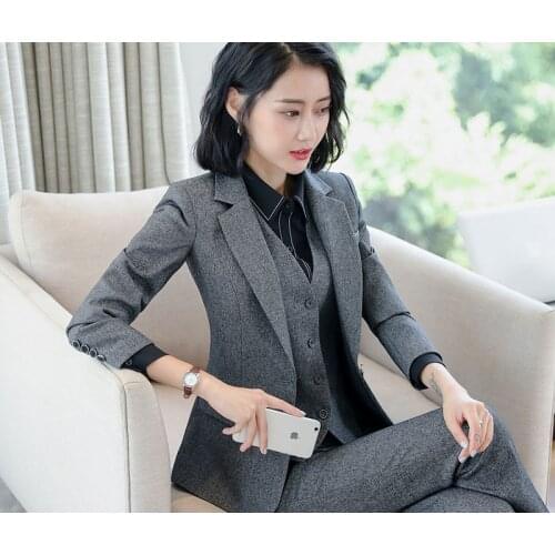High Quality Woman 2 Piece Set Formal Pant Suit Blazer Office Lady Designs Women Single Buckle Jacket And Pant Suit Set Female