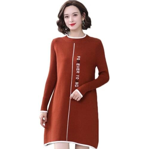Women Knitted Sweater Pullover Autumn Winter New Half Turtleneck Mid Long Sweater Large Size Long-sleeved Jumper Female Tops