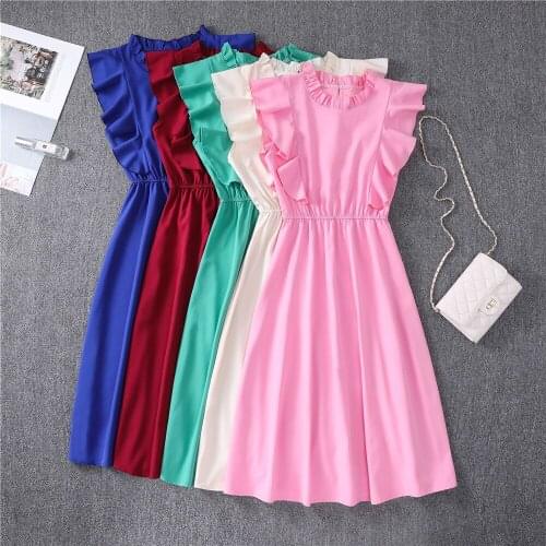 2021 Summer Sweet Midi Dress For Women Sleeveless O Neck Sleeveless Tunic A Line Floral Plaid Dot Party Dresses Female Vestidos