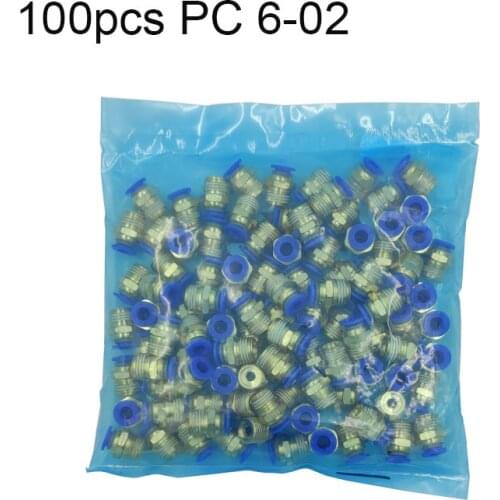 100PCS PC6-02 6MM Hose Tube 12.5mm Pneumatic Fitting Air Connector Straight Through Quick Connecors Fitttings male thread