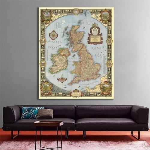 150x225cm 1937 Edition Map of The World Non-woven Non-Smell Map Vintage Map of The Kingdom of Great Britain Poster Decoration