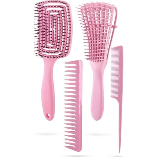4 IN 1 Detangling Brush Scalp Massage Comb Wet Curly Anti-Tie Knot Detangler Brush 3a to 4c Kinky Wavy Octopus Type Comb