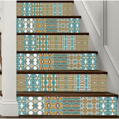 6Pcs Tile Floor Stair Stickers Bathroom Kitchen Decoration Waterproof PVC Decals