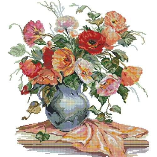 FREE delivery hot sell Top Quality counted cross stitch set poppy vase flower flowers