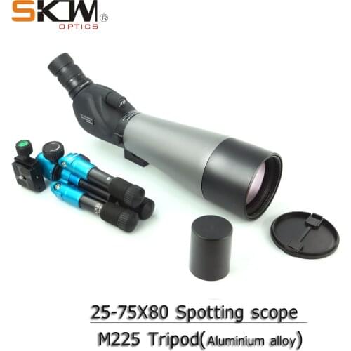 Free shipping SKWoptics 25-75X80, Spotting Scope & compact tripod Aerospace aluminum for birdwatching/hunting telescope