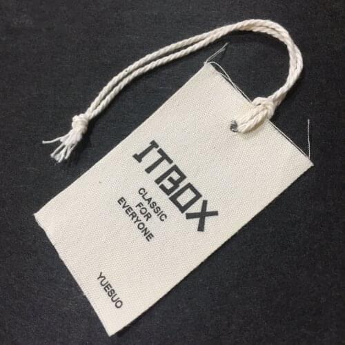 Brand Tags 4x6.5cm Custom Cotton Garment Label With String For Clothes