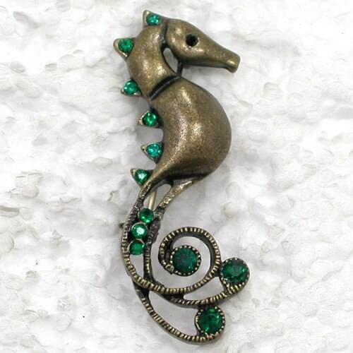 Antique Bronze Rhinestone Seahorse Pin brooches C310 M4