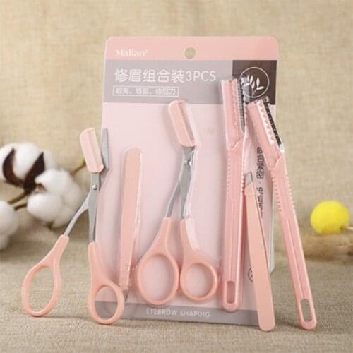 Eyebrow trimming set for beginners eyebrow trimming knife eyebrow clip eyebrow scissors stainless steel 3 pack beauty tools