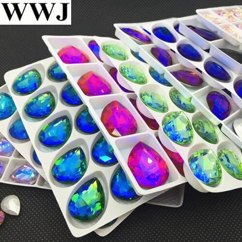 All Sizes AB Colored Glass Crystal Teardrop Fancy Stone 10x14,13x18,18x25,20x30mm Droplet Beads Jewelry Stone No holes