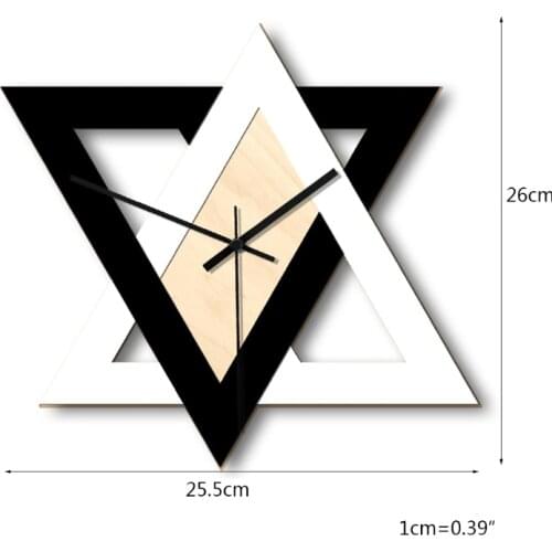Wooden Black And White Six-pointed Star Wall Clock Cafe Living Room Hexagonal 87HA