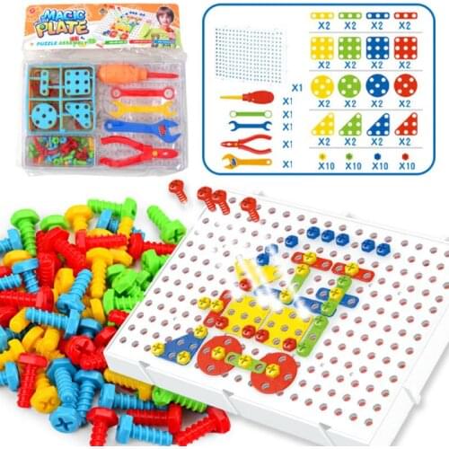 Children Creative 3D Drilling Screw Puzzle Toys Kids DIY Electric Drill Set Boys Educational Toy Gift