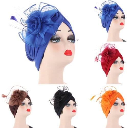 Women Muslim Turban Hat Cancer Chemo Cap Hair Bonnet Head Scarf Wrap Cover Simple Bandage Solid Color Dustproof Big Flower Hat
