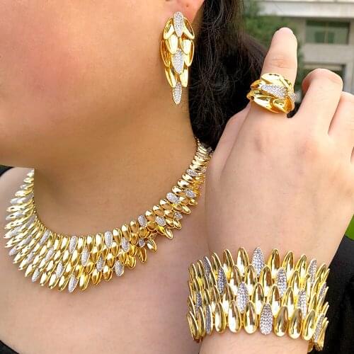 KellyBola Fashionable Gorgeous Aristocratic High Quality Zircon Jewelry Set Dubai African Bridal Wedding Banquet Luxury 4PCS